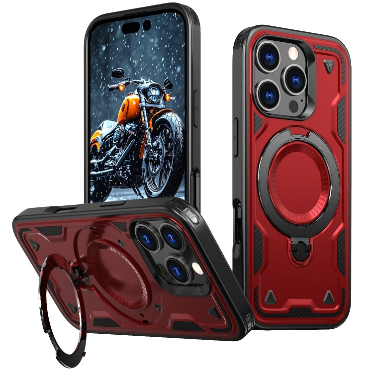 For iPhone 16 Pro PC Hybrid TPU Armor MagSafe Holder Phone Case(Red) - iPhone 16 Pro Cases by buy2fix | Online Shopping UK | buy2fix