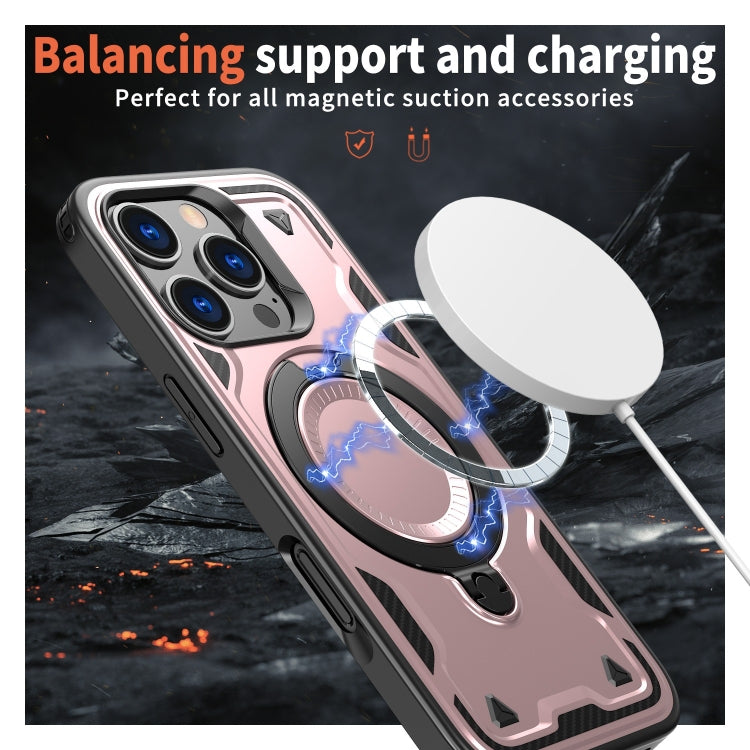 For iPhone 16 Pro PC Hybrid TPU Armor MagSafe Holder Phone Case(Rose Gold) - iPhone 16 Pro Cases by buy2fix | Online Shopping UK | buy2fix