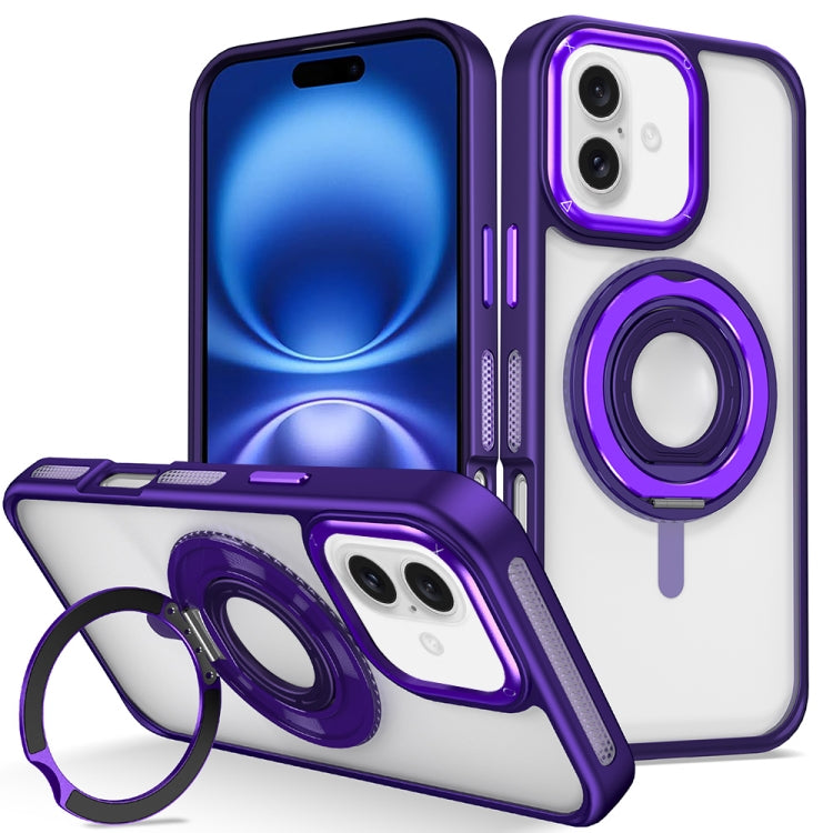 For iPhone 16 Plus Skin Feel Transparent 360 Degree Rotating Silicone Ring Holder Phone Case(Purple) - iPhone 16 Plus Cases by buy2fix | Online Shopping UK | buy2fix