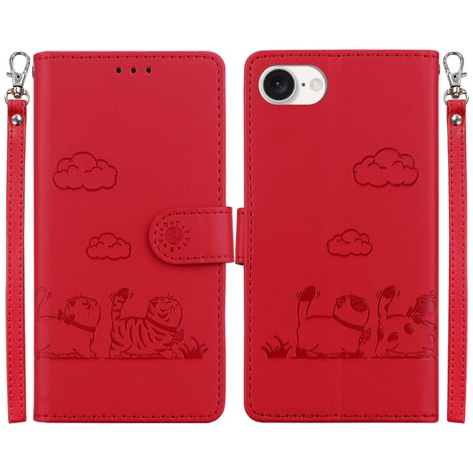 For iPhone SE 2024 Cute Cats RFID Leather Phone Case(Red) - More iPhone Cases by buy2fix | Online Shopping UK | buy2fix