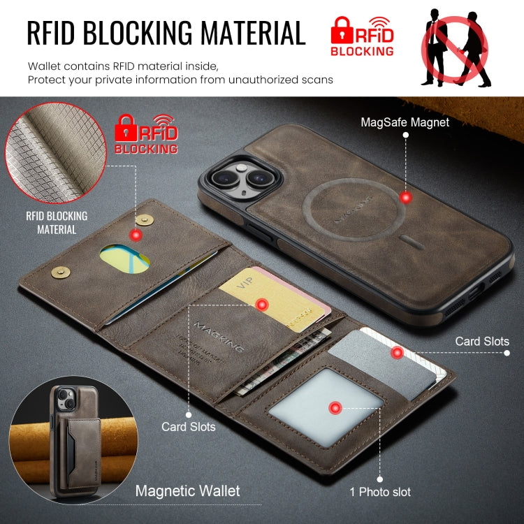 For iPhone 14 Plus DG.MING MAGKING-K2 Series MagSafe RFID Card Bag Detachable Phone Case(Coffee) - iPhone 14 Plus Cases by DG.MING | Online Shopping UK | buy2fix