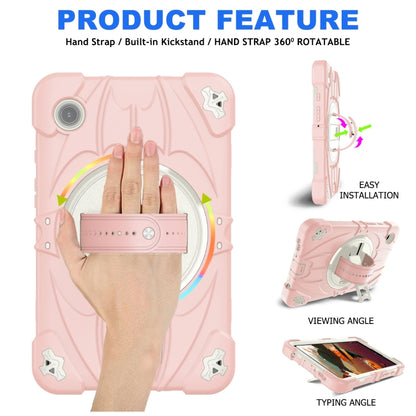 For Samsung Galaxy Tab A9 Bat Hand Grip Turntable Stand Tablet Case(Pink White) - Galaxy Tab A9 by buy2fix | Online Shopping UK | buy2fix