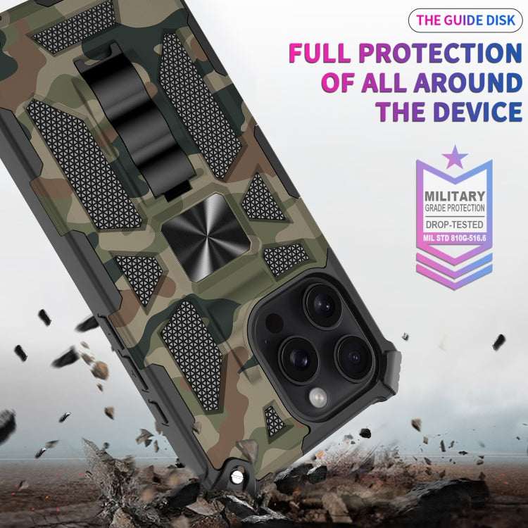 For iPhone 16 Pro Max Camouflage Armor Kickstand TPU Hybrid PC Magnetic Phone Case(Army Green) - iPhone 16 Pro Max Cases by buy2fix | Online Shopping UK | buy2fix