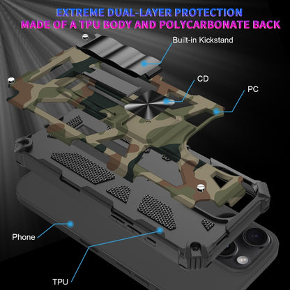 For iPhone 16 Pro Camouflage Armor Kickstand TPU Hybrid PC Magnetic Phone Case(Blue) - iPhone 16 Pro Cases by buy2fix | Online Shopping UK | buy2fix