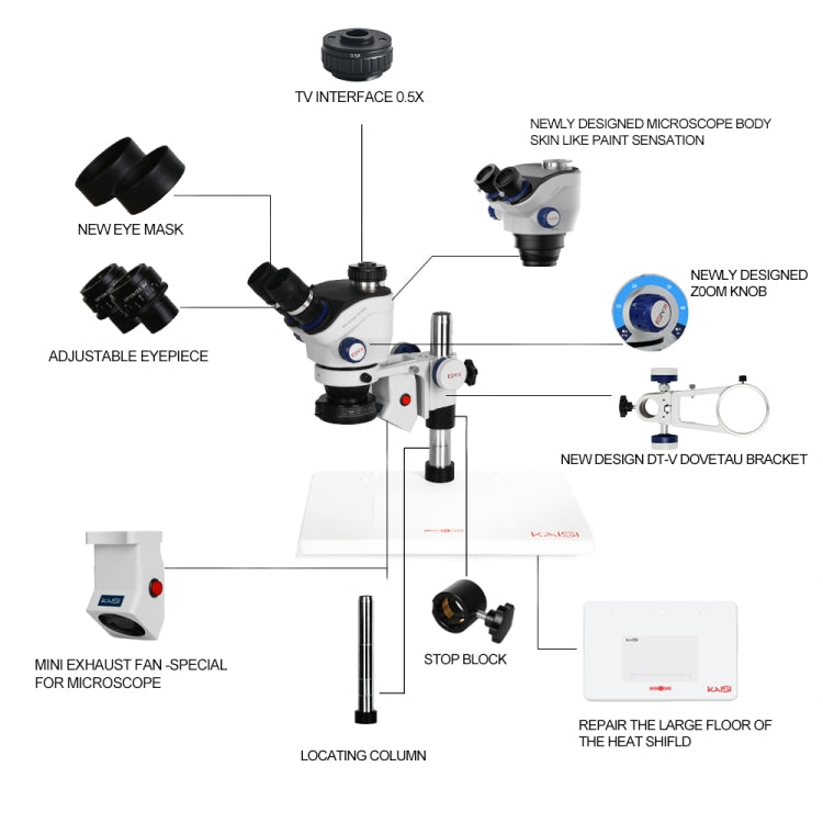 Kaisi TX-350E Ver1.3 7X-50X Zoom Trinocular Stereo Microscope with Big Base & 4K Camera - Microscope Magnifier Series by Kaisi | Online Shopping UK | buy2fix