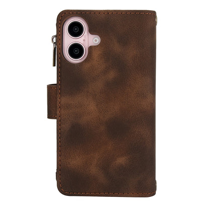 For iPhone 16 Plus Dream 9-Card Zipper Wallet RFID Leather Phone Case with Lanyard(Brown) - iPhone 16 Plus Cases by buy2fix | Online Shopping UK | buy2fix