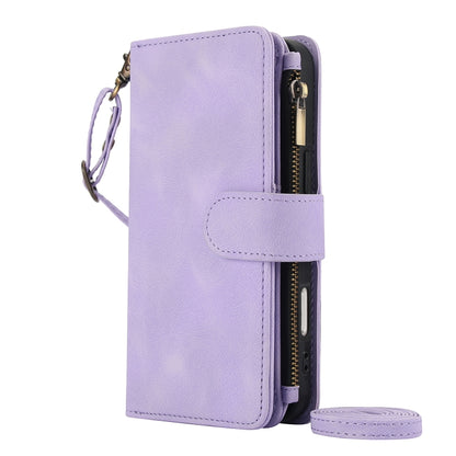 For iPhone 16 Plus Dream 9-Card Zipper Wallet RFID Leather Phone Case with Lanyard(Purple) - iPhone 16 Plus Cases by buy2fix | Online Shopping UK | buy2fix