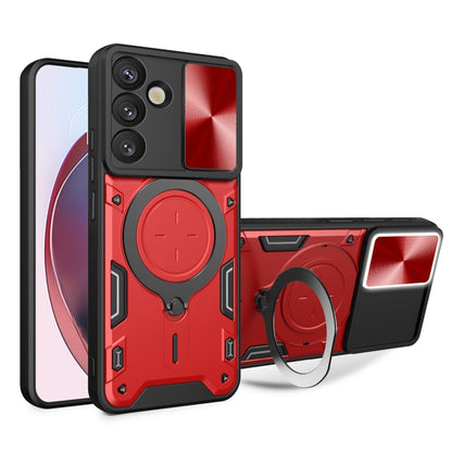 For Samsung Galaxy S25+ 5G CD Texture Sliding Camshield Magnetic Holder Phone Case(Red) - Galaxy S25+ 5G Cases by buy2fix | Online Shopping UK | buy2fix