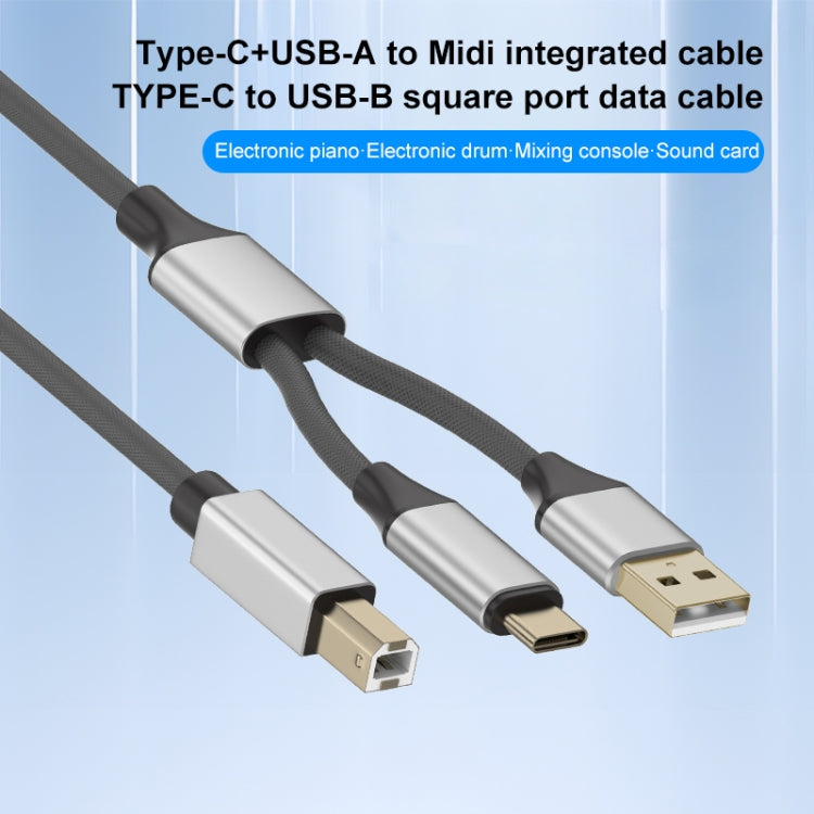 2 in 1 Type-C and USB-A to USB-B MIDI Instruments Printer Cable, Length: 1m, Length:1m(Black) - Multifunctional Cable by buy2fix | Online Shopping UK | buy2fix