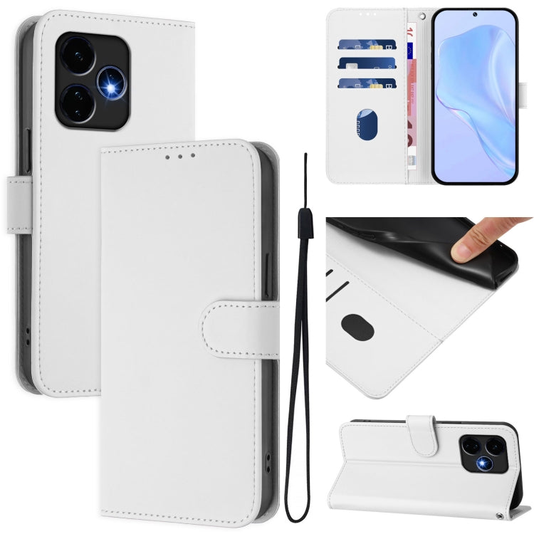 For Boost MobIle Celero 5G+ 2024 / 3+ 5G Skin Feel Solid Color Leather Phone Case with Lanyard(White) - More Brand by buy2fix | Online Shopping UK | buy2fix