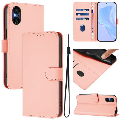 For Sony Xperia 5 VI 2024 Skin Feel Solid Color Leather Phone Case with Lanyard(Pink) - Sony Cases by buy2fix | Online Shopping UK | buy2fix