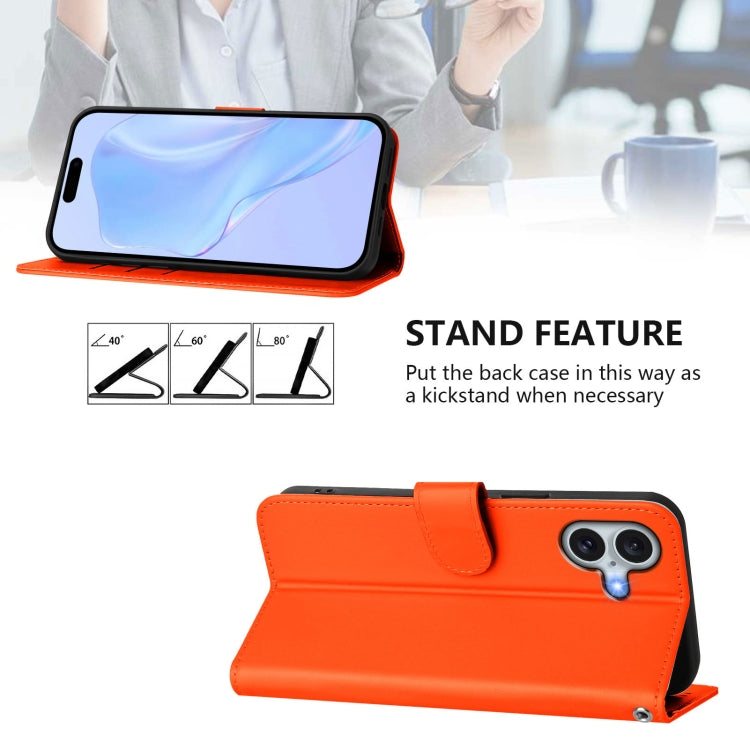 For iPhone 16 Plus Skin Feel Solid Color Leather Phone Case with Lanyard(Orange) - iPhone 16 Plus Cases by buy2fix | Online Shopping UK | buy2fix