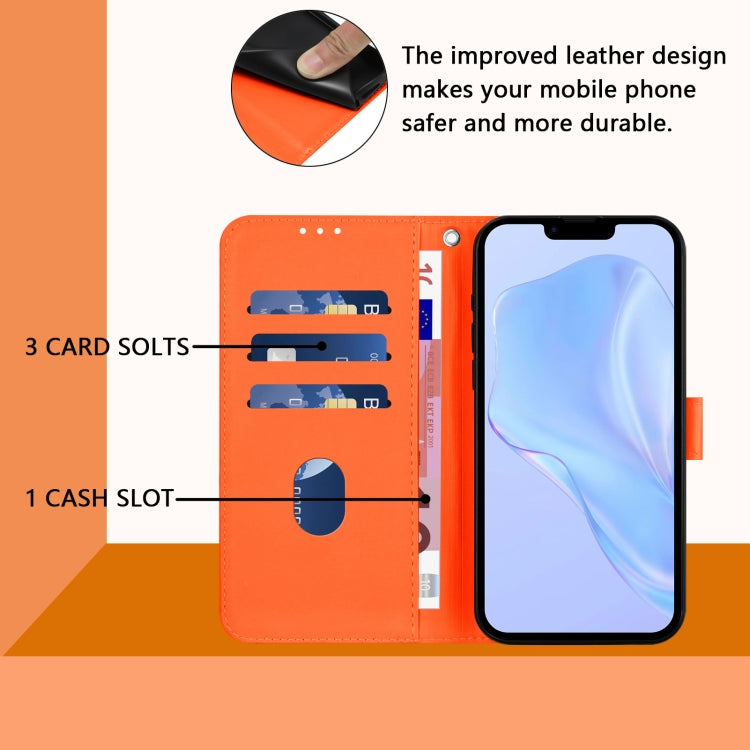 For iPhone 16 Skin Feel Solid Color Leather Phone Case with Lanyard(Orange) - iPhone 16 Cases by buy2fix | Online Shopping UK | buy2fix