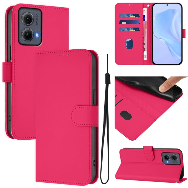 For Motorola Edge 5G 2024 Skin Feel Solid Color Leather Phone Case with Lanyard(Rose Red) - Motorola Cases by buy2fix | Online Shopping UK | buy2fix