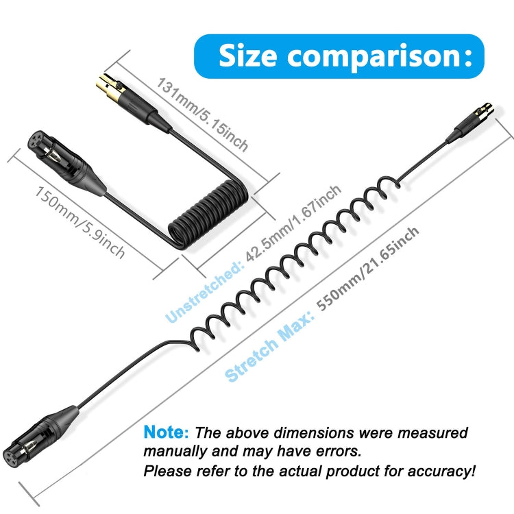 Mini XLR Female to XLR Male Audio Mixer Mini Microphone Coiled Audio Cable, Length: 0.5m(Black) - Microphone Audio Cable & Connector by buy2fix | Online Shopping UK | buy2fix