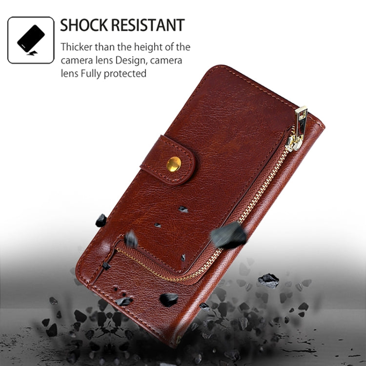 For iPhone 16 Plus Zipper Bag Leather Phone Case(Brown) - iPhone 16 Plus Cases by buy2fix | Online Shopping UK | buy2fix