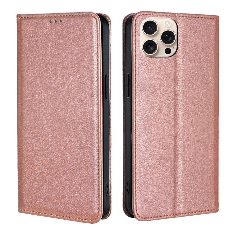 For iPhone 16 Pro Max Gloss Oil Solid Color Magnetic Leather Phone Case(Rose Gold) - iPhone 16 Pro Max Cases by buy2fix | Online Shopping UK | buy2fix