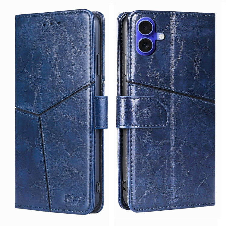 For iPhone 16 Geometric Stitching Leather Phone Case(Blue) - iPhone 16 Cases by buy2fix | Online Shopping UK | buy2fix