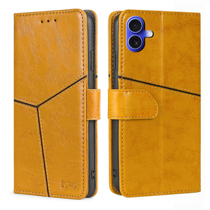 For iPhone 16 Plus Geometric Stitching Leather Phone Case(Yellow) - iPhone 16 Plus Cases by buy2fix | Online Shopping UK | buy2fix