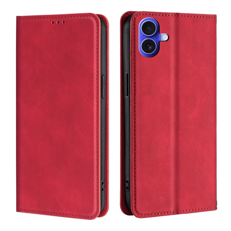 For iPhone 16 Plus Skin Feel Magnetic Leather Phone Case(Red) - iPhone 16 Plus Cases by buy2fix | Online Shopping UK | buy2fix