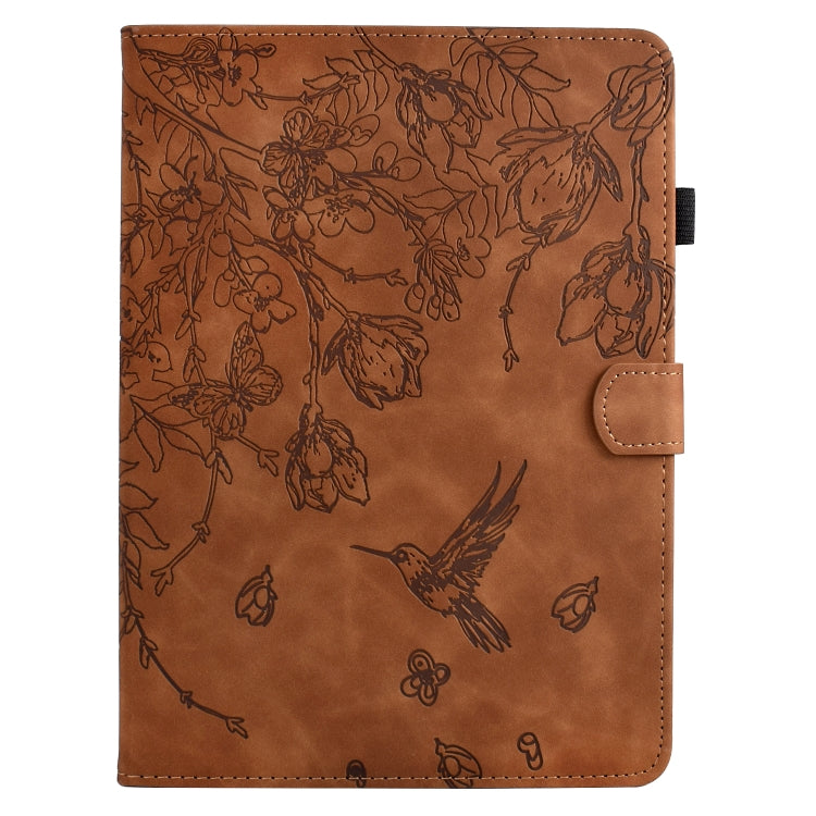 For Samsung Galaxy Tab S7 / S8 Flowers and Bird Embossed Smart Leather Tablet Case(Brown) - Galaxy Tab S8 Cases by buy2fix | Online Shopping UK | buy2fix