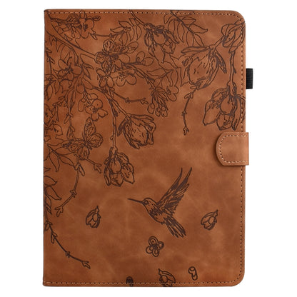 For Samsung Galaxy Tab S7 / S8 Flowers and Bird Embossed Smart Leather Tablet Case(Brown) - Galaxy Tab S8 Cases by buy2fix | Online Shopping UK | buy2fix