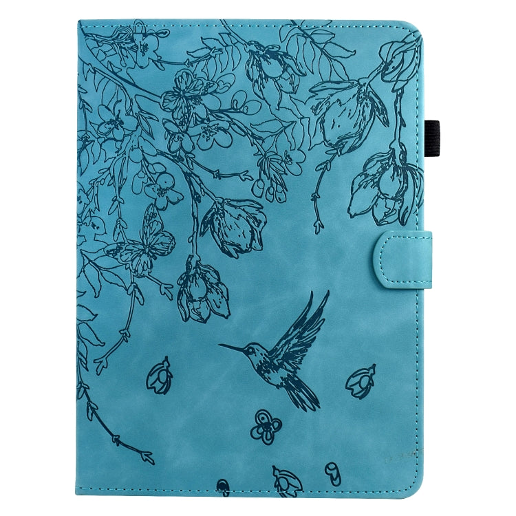 For Samsung Galaxy Tab S7 / S8 Flowers and Bird Embossed Smart Leather Tablet Case(Light Blue) - Galaxy Tab S8 Cases by buy2fix | Online Shopping UK | buy2fix