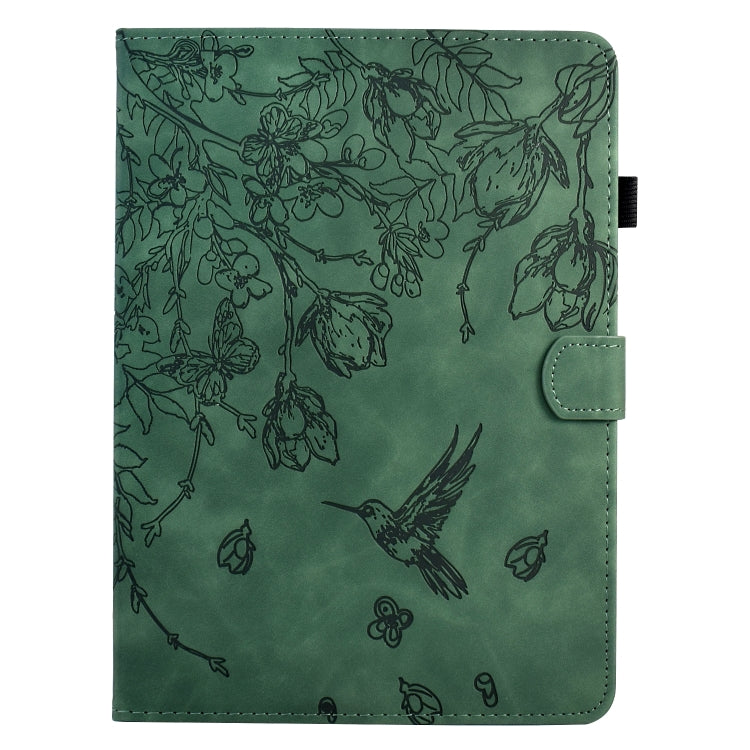 For Samsung Galaxy Tab S7 / S8 Flowers and Bird Embossed Smart Leather Tablet Case(Green) - Galaxy Tab S8 Cases by buy2fix | Online Shopping UK | buy2fix