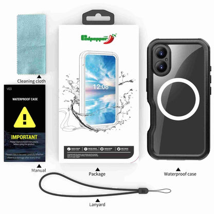 For iPhone 16 RedPepper IP68 Waterproof Triple-proof MagSafe Phone Case(Black) - iPhone 16 Cases by RedPepper | Online Shopping UK | buy2fix