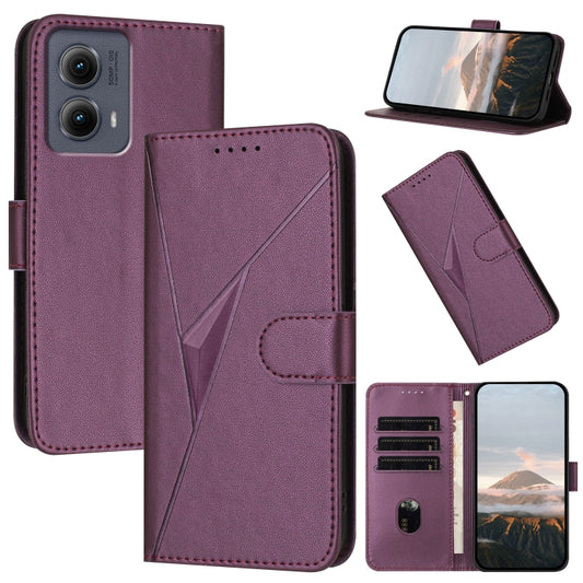 For Motorola Edge 5G 2024 Triangle Pattern Buckle Clasp Leather Phone Case(Dark Purple) - Motorola Cases by buy2fix | Online Shopping UK | buy2fix