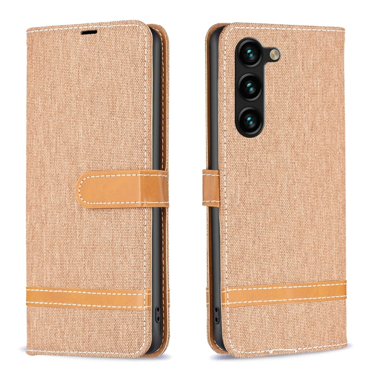 For Samsung Galaxy S25+ 5G Color Block Denim Texture Leather Phone Case(Brown) - Galaxy S25+ 5G Cases by buy2fix | Online Shopping UK | buy2fix