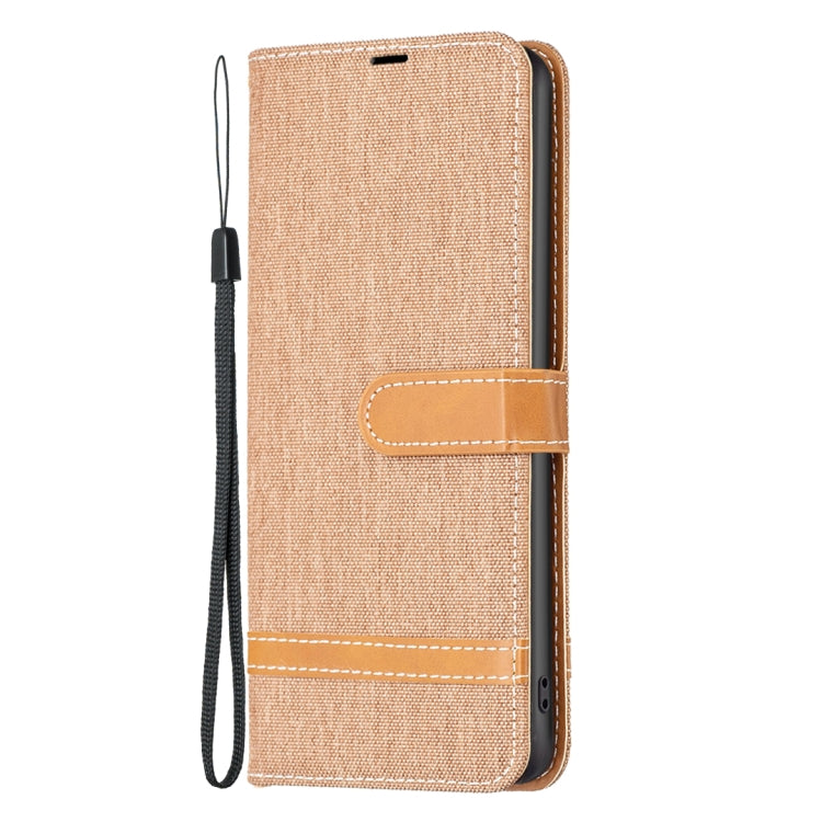 For Samsung Galaxy S25+ 5G Color Block Denim Texture Leather Phone Case(Brown) - Galaxy S25+ 5G Cases by buy2fix | Online Shopping UK | buy2fix