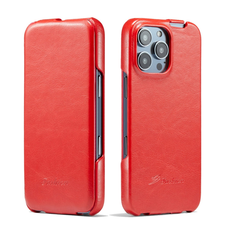 For iPhone 16 Pro Max Fierre Shann 64 Texture Vertical Flip PU Leather Phone Case(Red) - iPhone 16 Pro Max Cases by FIERRE SHANN | Online Shopping UK | buy2fix