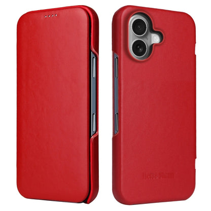 For iPhone 16 Fierre Shann Top Layer Cowhide Business Magnetic Leather Phone Case(Red) - iPhone 16 Cases by FIERRE SHANN | Online Shopping UK | buy2fix