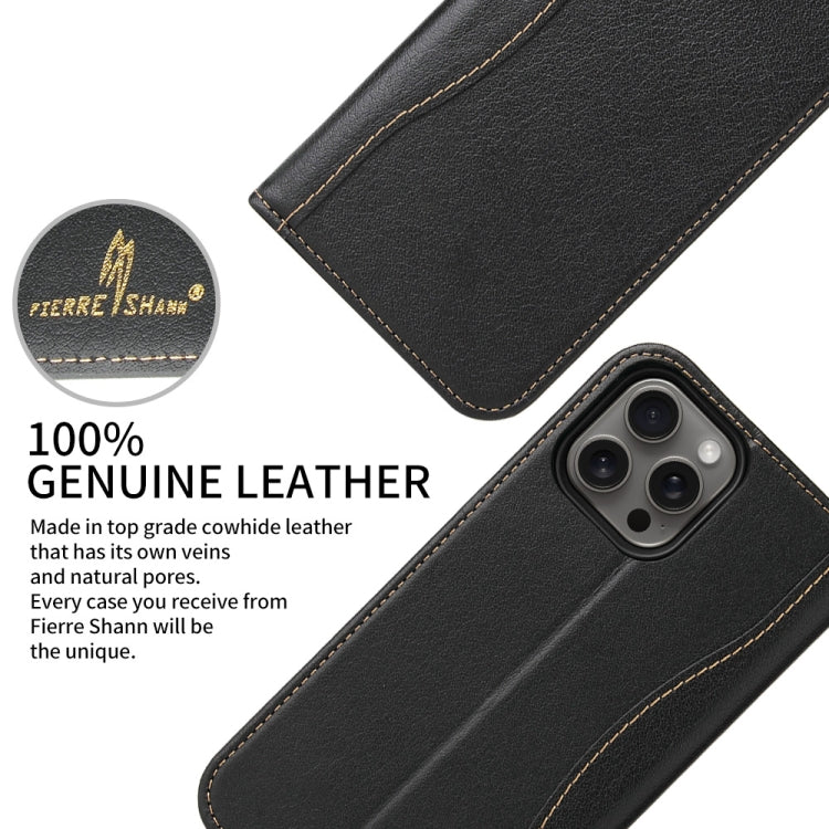 For iPhone 16 Pro Fierre Shann Cowhide Leather Flip Leather Phone Case(Black) - iPhone 16 Pro Cases by FIERRE SHANN | Online Shopping UK | buy2fix