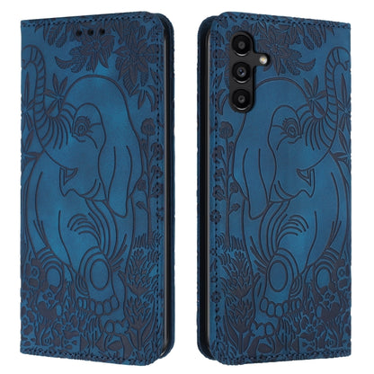 For Samsung Galaxy S25+ 5G Retro Elephant Embossed Leather Phone Case(Blue) - Galaxy S25+ 5G Cases by buy2fix | Online Shopping UK | buy2fix