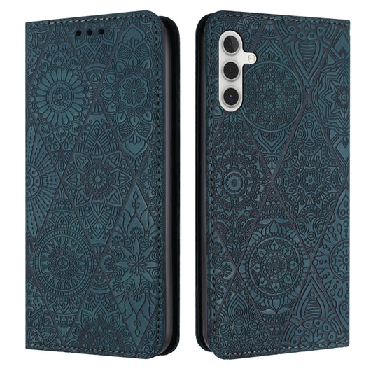 For Samsung Galaxy S25+ 5G Ethnic Embossed Adsorption Leather Phone Case(Blue) - Galaxy S25+ 5G Cases by buy2fix | Online Shopping UK | buy2fix