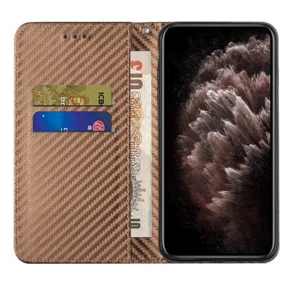 For Samsung Galaxy S25+ 5G Carbon Fiber Texture Magnetic Flip Leather Phone Case(Brown) - Galaxy S25+ 5G Cases by buy2fix | Online Shopping UK | buy2fix