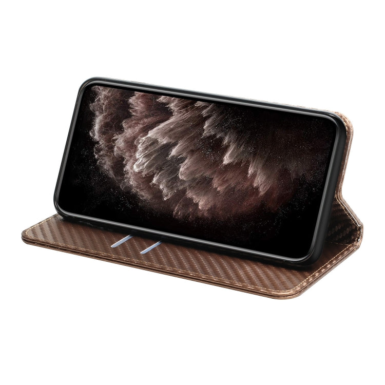 For Samsung Galaxy S25+ 5G Carbon Fiber Texture Magnetic Flip Leather Phone Case(Brown) - Galaxy S25+ 5G Cases by buy2fix | Online Shopping UK | buy2fix