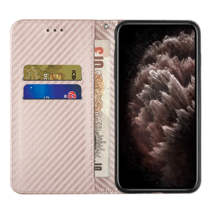 For Samsung Galaxy S25+ 5G Carbon Fiber Texture Magnetic Flip Leather Phone Case(Rose Gold) - Galaxy S25+ 5G Cases by buy2fix | Online Shopping UK | buy2fix