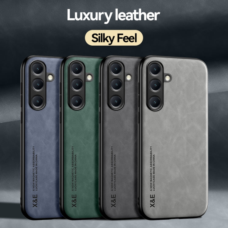 For Samsung Galaxy S25 Ultra 5G Skin Feel Magnetic Leather Back Phone Case(Dark Grey) - Galaxy S25 Ultra 5G Cases by buy2fix | Online Shopping UK | buy2fix