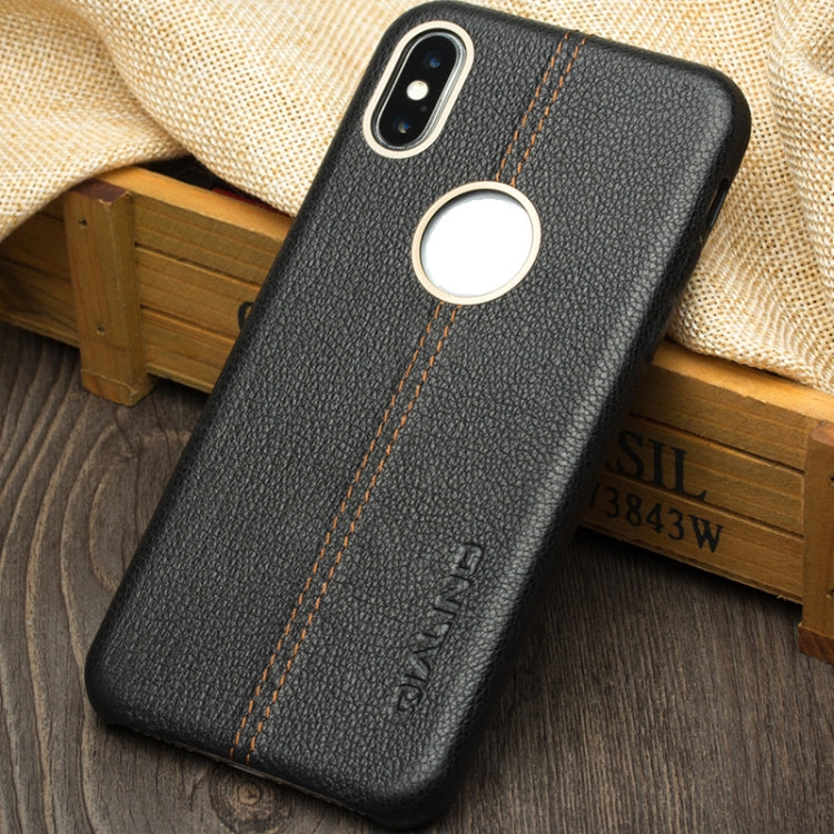 For iPhone X / XS QIALINO Deerskin Texture Cowhide Leather Protective Case(Black) - More iPhone Cases by QIALINO | Online Shopping UK | buy2fix