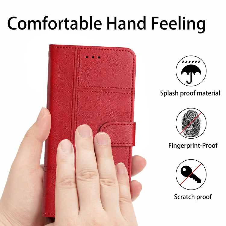 For Samsung Galaxy S25 5G Cowhide Texture Stitching Leather Phone Case(Red) - Galaxy S25 5G Cases by buy2fix | Online Shopping UK | buy2fix