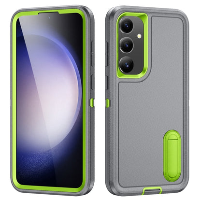 For Samsung Galaxy S24 / S25 5G Rugged PC Hybrid Silicone Phone Case with Holder(Grey+Fresh Green) - Galaxy S25 5G Cases by buy2fix | Online Shopping UK | buy2fix