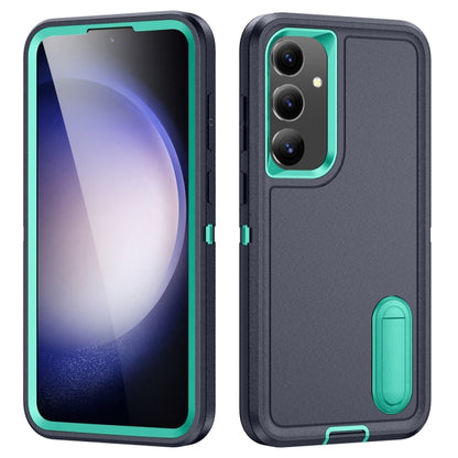 For Samsung Galaxy S24+ / S25+ 5G Rugged PC Hybrid Silicone Phone Case with Holder(Dark Blue+Light Green) - Galaxy S25+ 5G Cases by buy2fix | Online Shopping UK | buy2fix