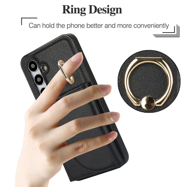 For Samsung Galaxy S25 5G Ring Holder Card Bag Skin Feel Phone Case(Black) - Galaxy S25 5G Cases by buy2fix | Online Shopping UK | buy2fix