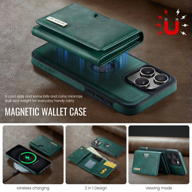 For iPhone 16 Pro DG.MING M6 Series RFID Tri-fold Card Bag Removable Leather Phone Case(Green) - iPhone 16 Pro Cases by DG.MING | Online Shopping UK | buy2fix