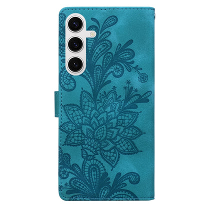 For Samsung Galaxy S25+ 5G Lace Floral Embossed Magnetic Buckle PU Phone Case With Wrist Strap(Green) - Galaxy S25+ 5G Cases by buy2fix | Online Shopping UK | buy2fix