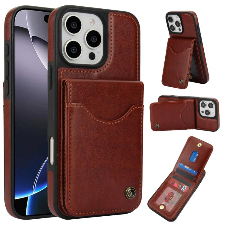 For iPhone 16 Pro AwQuer Vertical Flip Card Bag Holder Leather Phone Case(Brown) - iPhone 16 Pro Cases by Awquer | Online Shopping UK | buy2fix