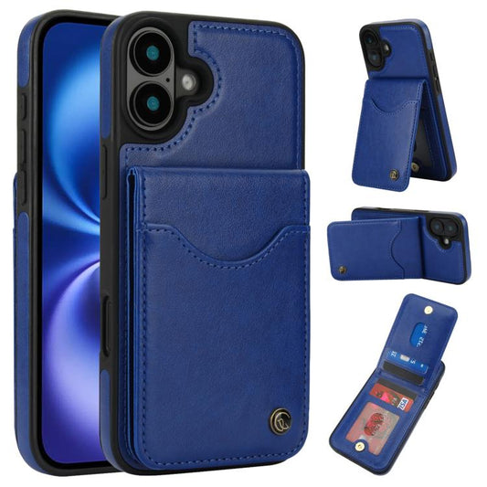 For iPhone 16 AwQuer Vertical Flip Card Bag Holder Leather Phone Case(Blue) - iPhone 16 Cases by Awquer | Online Shopping UK | buy2fix